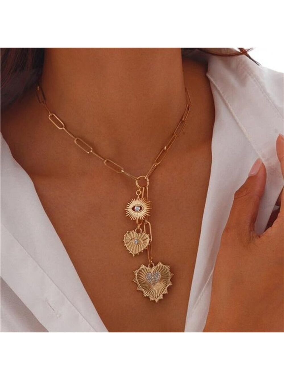 Chunky Necklace Dayana: Sun Heart Charm Choker Necklace Trendy Thick Jewelry